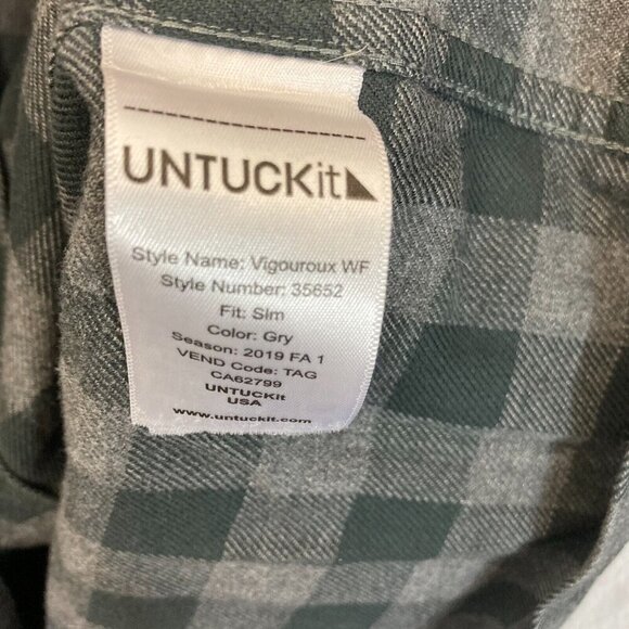 Untuckit Flannel Button Up Shirt Mens Medium Green Plaid Vigouroux Wrinkle Free - Picture 12 of 15